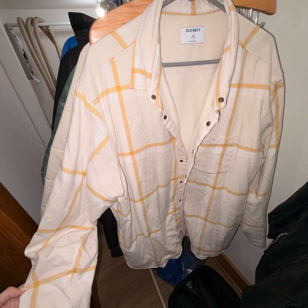 Old Navy Cream Shirt with Yellow Plaid Trim